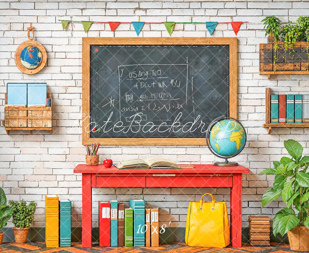 Kate Back To School Chalkboard Globe Books Fleece Backdrop Designed by Emetselch -UK