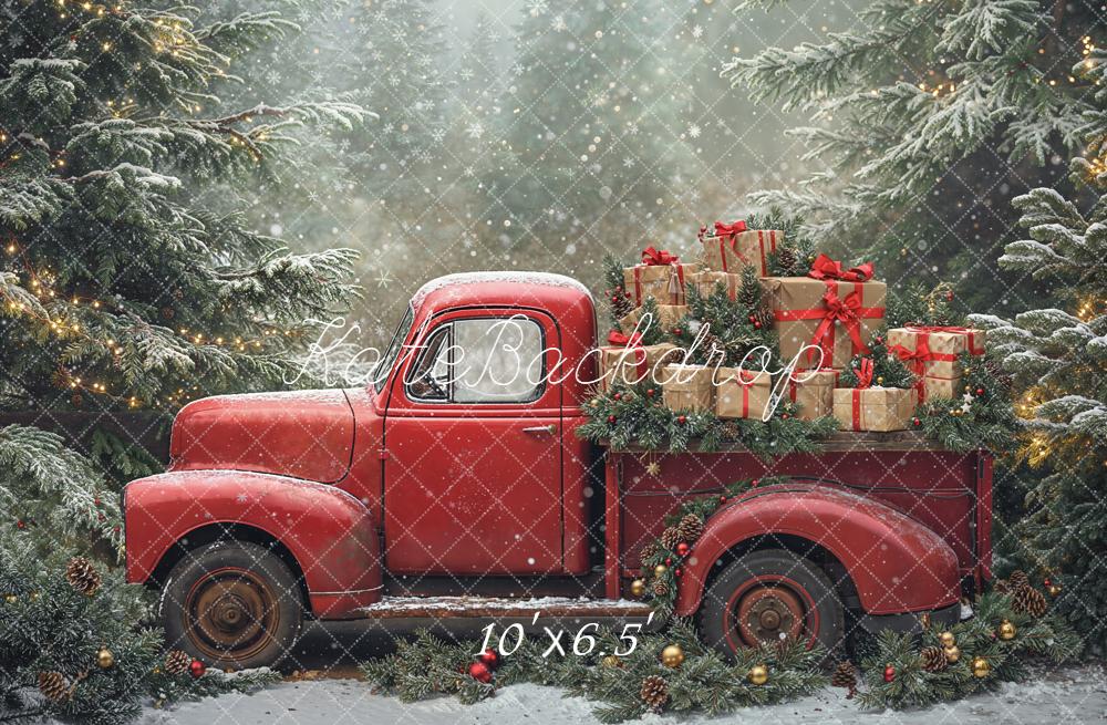 Kate Christmas Truck Presents Pine Trees Backdrop Designed by Emetselch