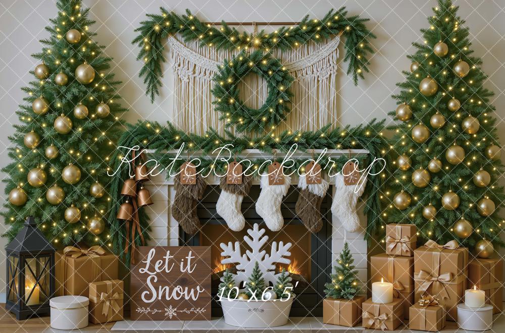 Kate Christmas Fireplace Garland Gold Ornaments Backdrop Designed by Mini MakeBelieve