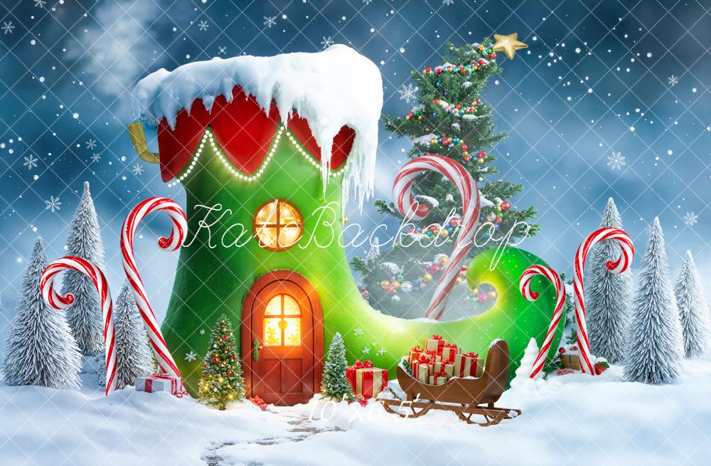 Kate Christmas Elf Shoe Tree Gifts Backdrop Designed by Emetselch -UK