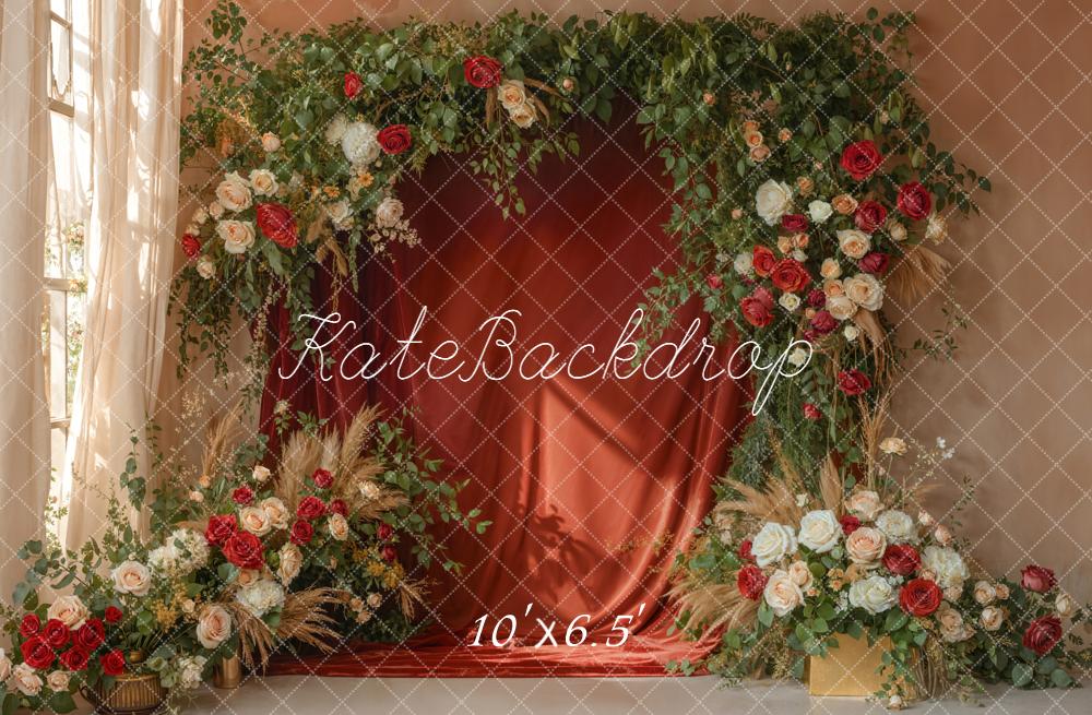 Kate Spring Red Curtain Garland Greenery Backdrop Designed by Emetselch