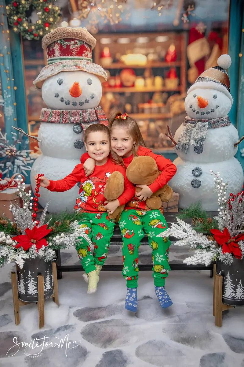Kate Christmas Happy Snowman Shop Backdrop Designed by Laura Bybee -UK
