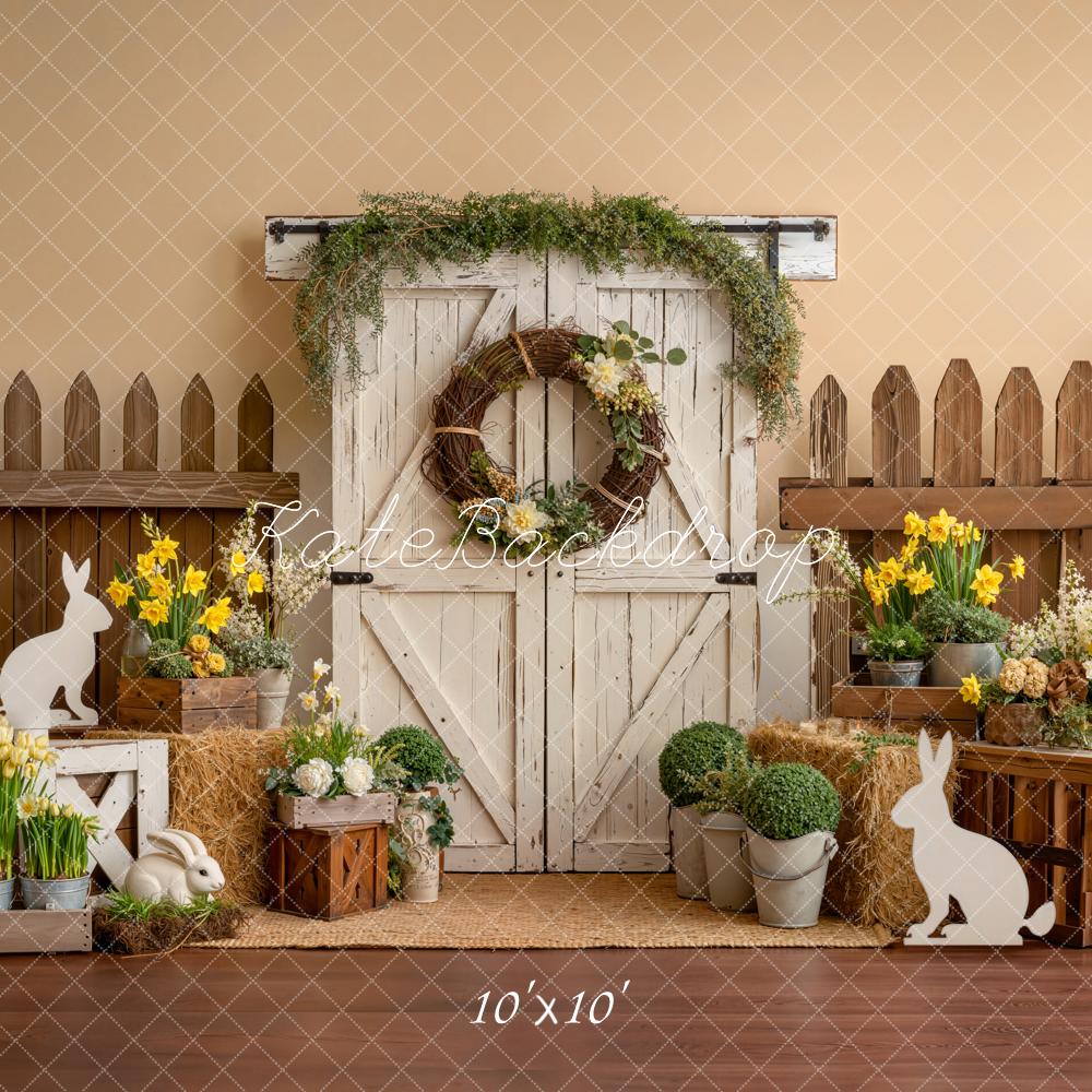 Kate Easter Bunny Floral Crates Barn Door Backdrop Designed by Emetselch