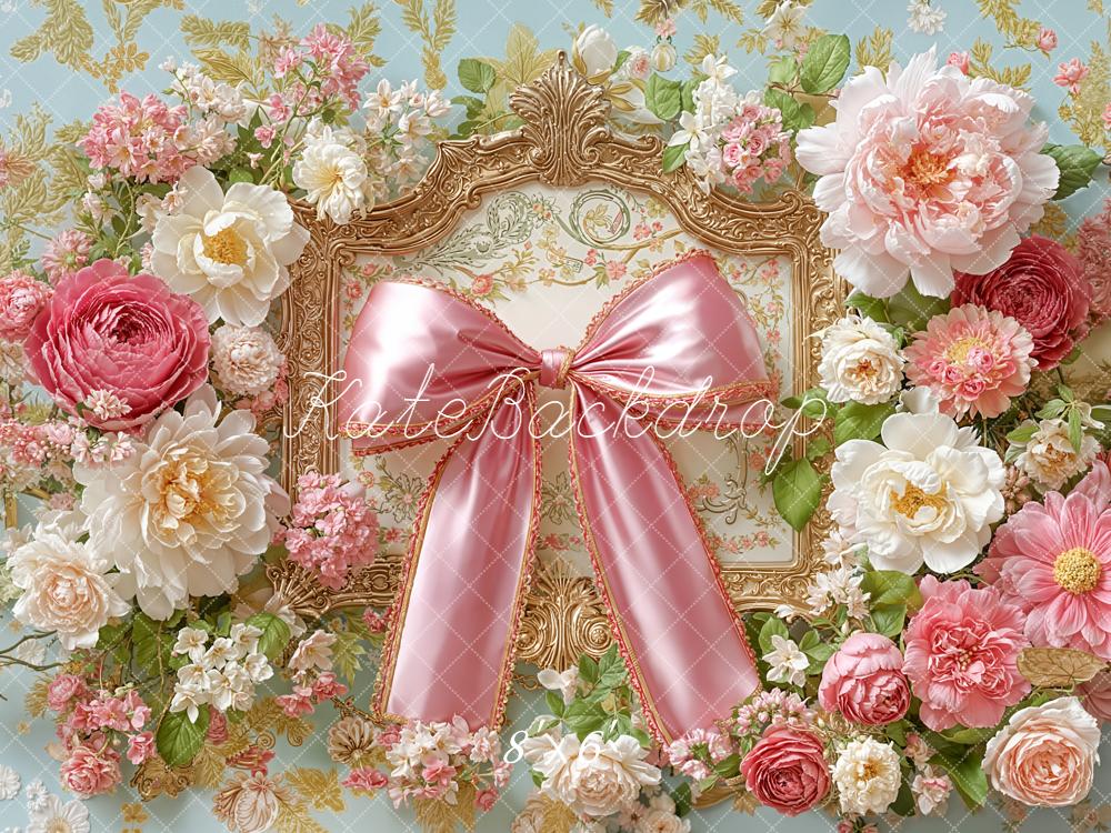 Kate Floral Arch Pink Bow Ornate Frame Backdrop Designed by Emetselch -UK