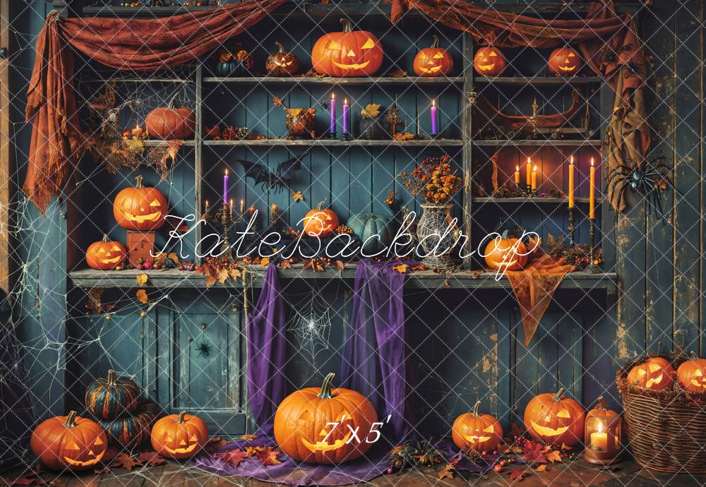 Kate Halloween Green Shabby Wooden Pumpkin Backdrop Designed by Emetselch -UK