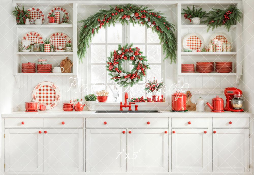 Kate Christmas Kitchen Garland White Backdrop Designed by Emetselch