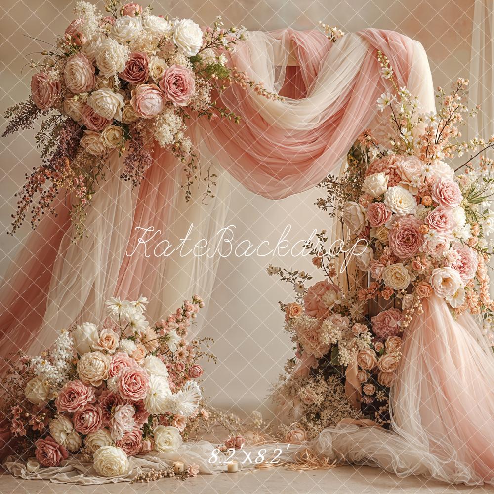 Kate Wedding Floral Arch Pink Drapes Backdrop Designed by Emetselch -UK