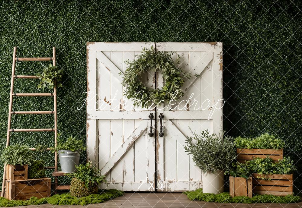 Kate Rustic White Door Wooden Ladder Greenery Backdrop Designed by Emetselch