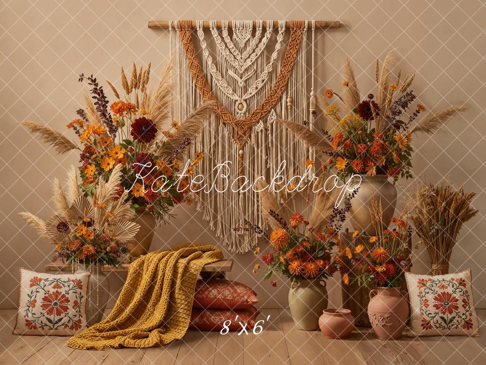 Kate Boho Macrame Floral Beige Backdrop Designed by Emetselch -UK