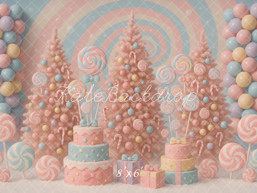 Kate Christmas Candy Land Pastel Swirl Cakes Backdrop Designed by Ashley Paul