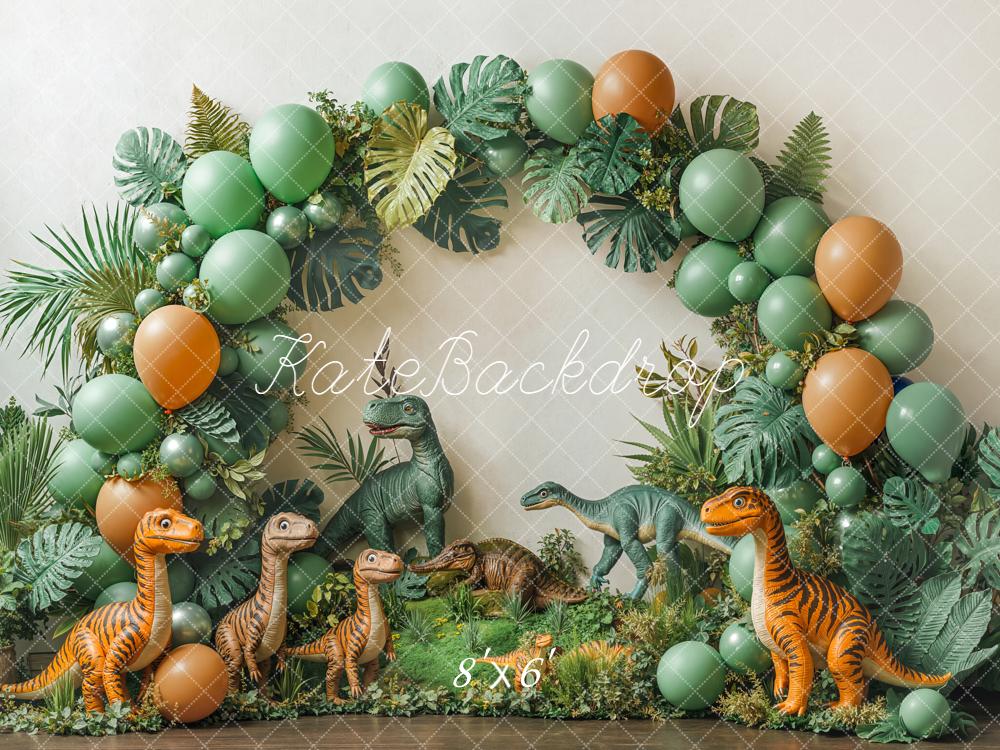 Kate Dinosaur Balloon Arch Greenery Backdrop Designed by Emetselch