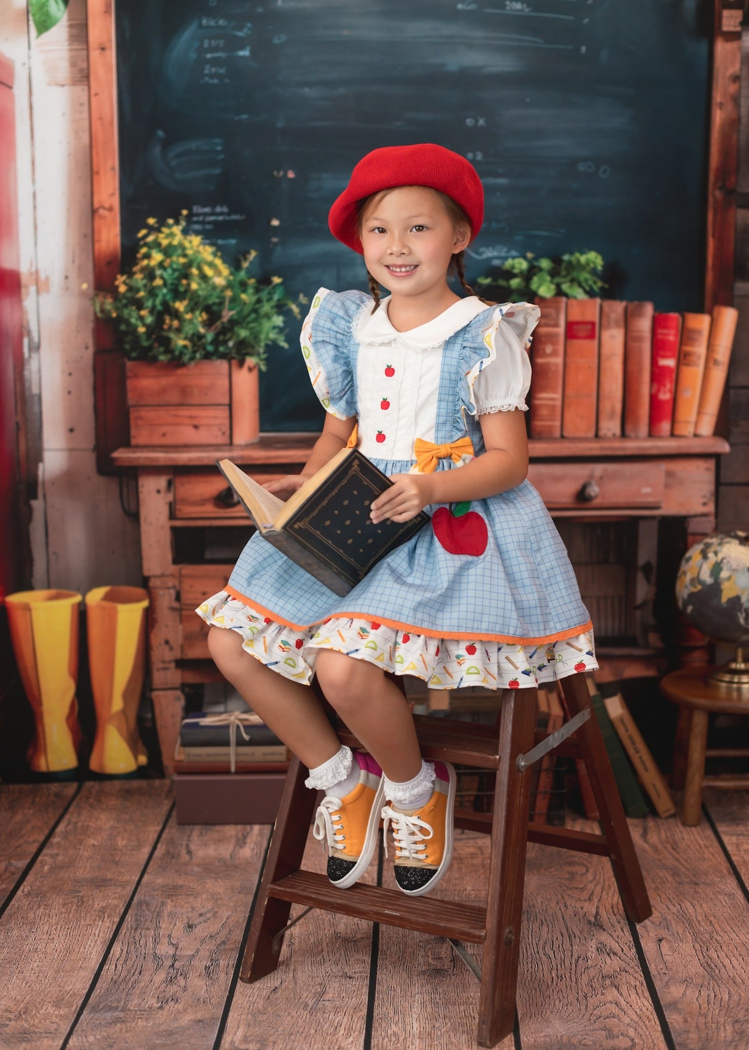 Kate Back to School Red Locker Blackboard Backdrop Designed by Emetselch