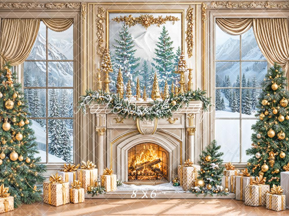 Kate Christmas Gold Fireplace Window Backdrop Designed by Emetselch -UK