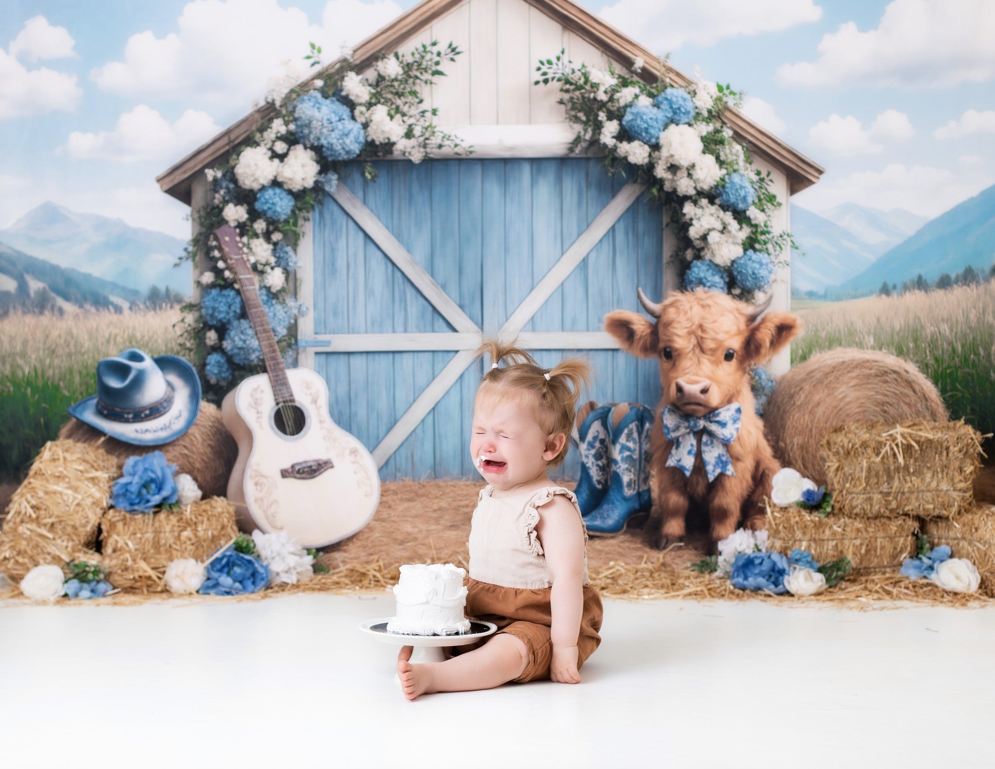 Kate Country Barn Floral Cow Backdrop Designed by Ashley Paul -UK