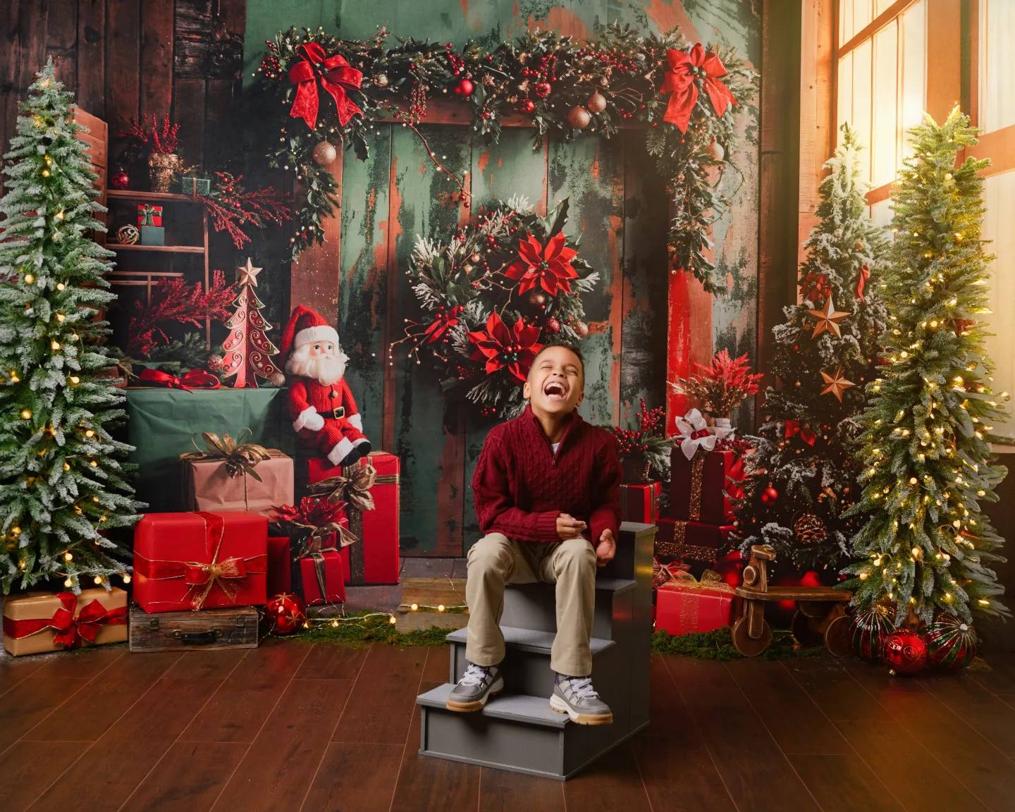 Kate Christmas Santa Dark Green Barn Door Backdrop Designed by Emetselch