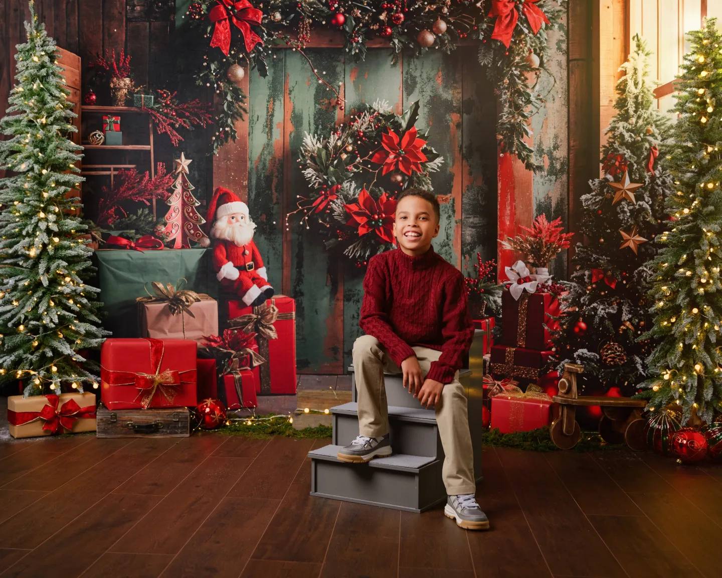 Kate Christmas Santa Dark Green Barn Door Backdrop Designed by Emetselch