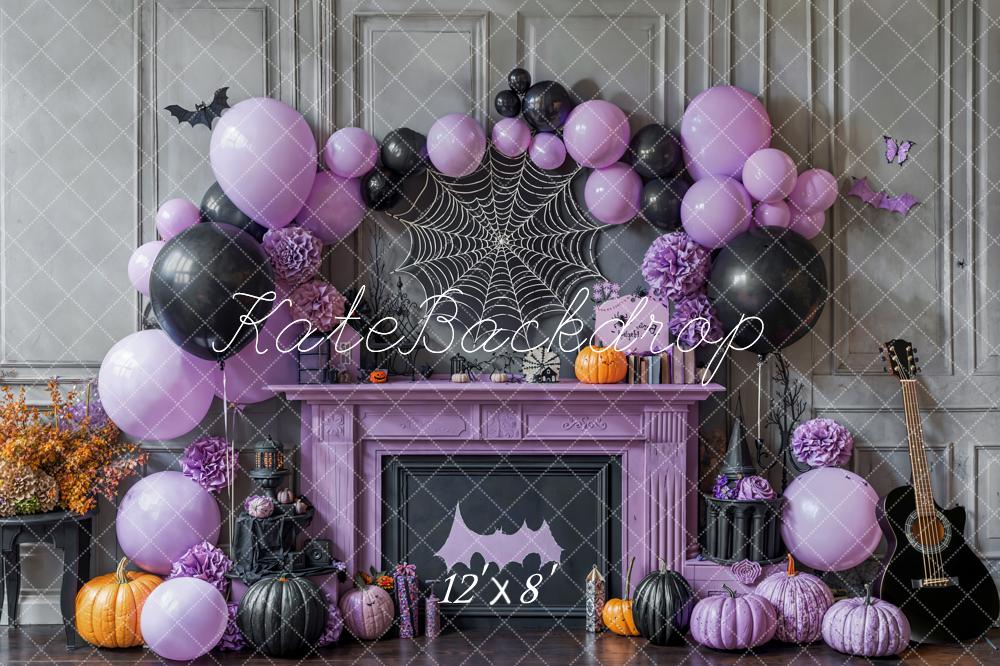 Kate Halloween Purple Fireplace Balloons Fleece Backdrop Designed by Emetselch -UK