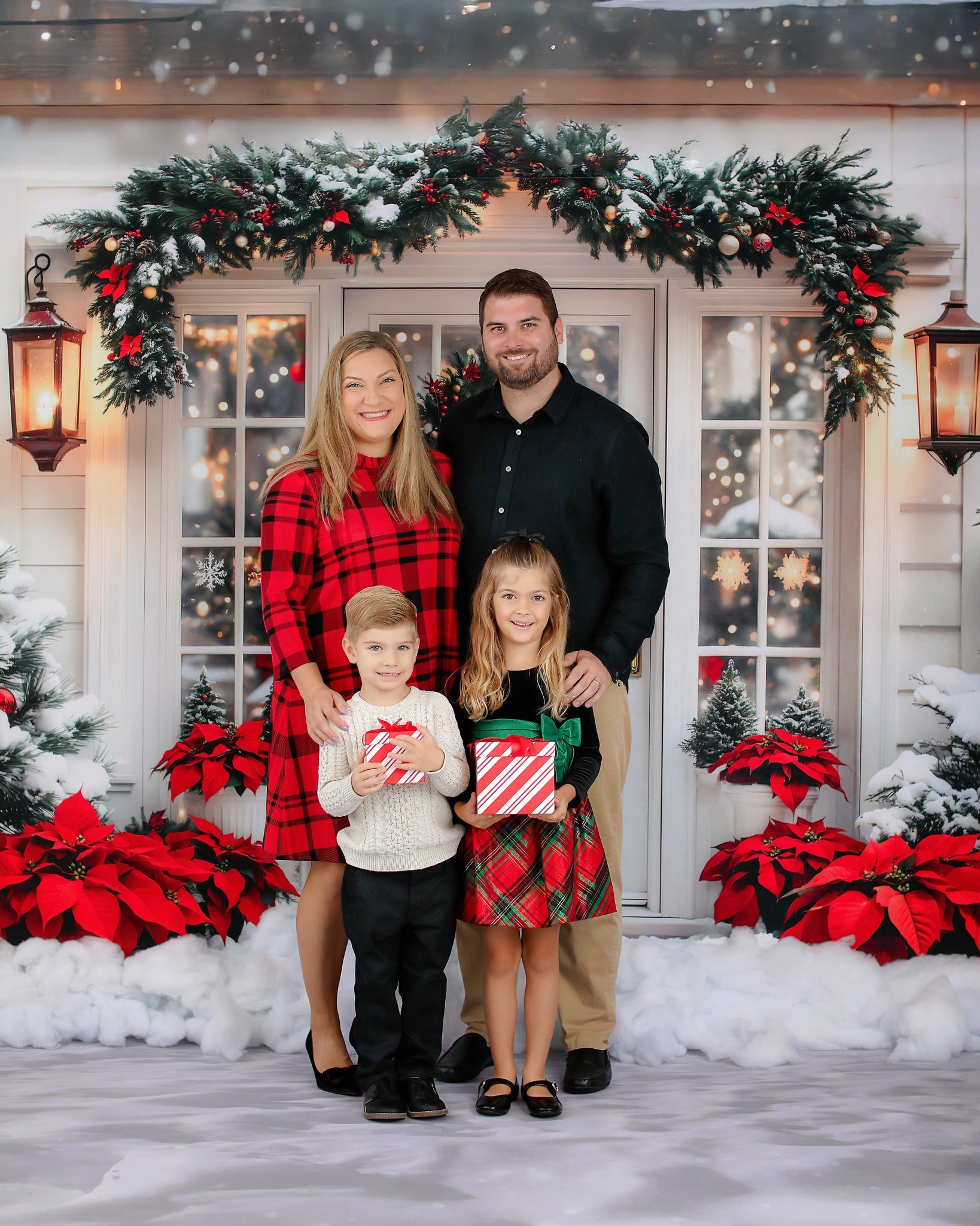 Kate Christmas Tree White Door Wreath Snow Backdrop Designed by Emetselch