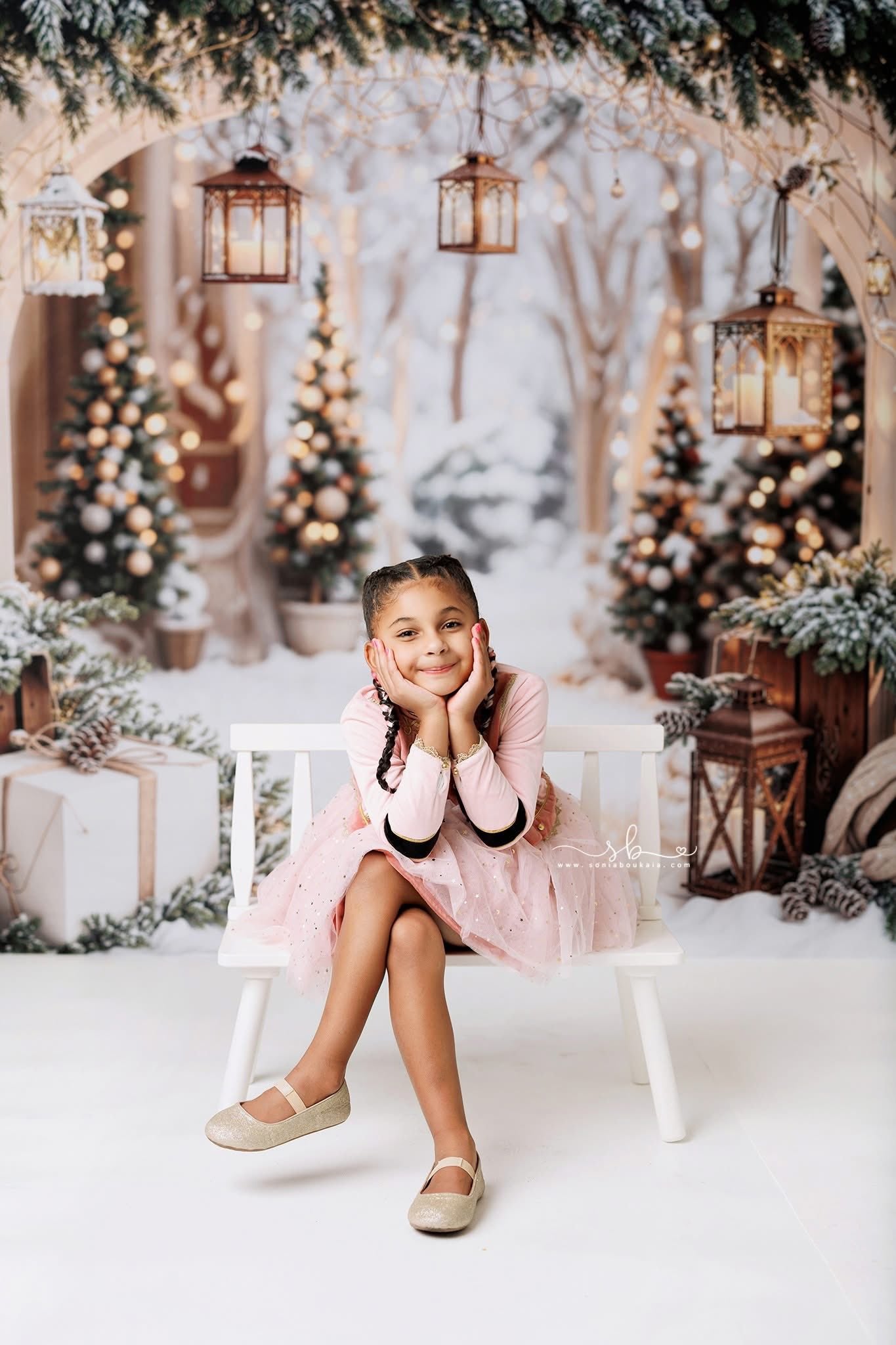 Kate Christmas Arch Garland Snow Trees Backdrop Designed by Emetselch -UK