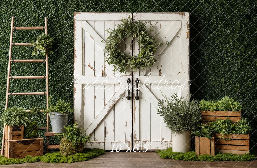 Kate Rustic White Door Wooden Ladder Greenery Backdrop Designed by Emetselch