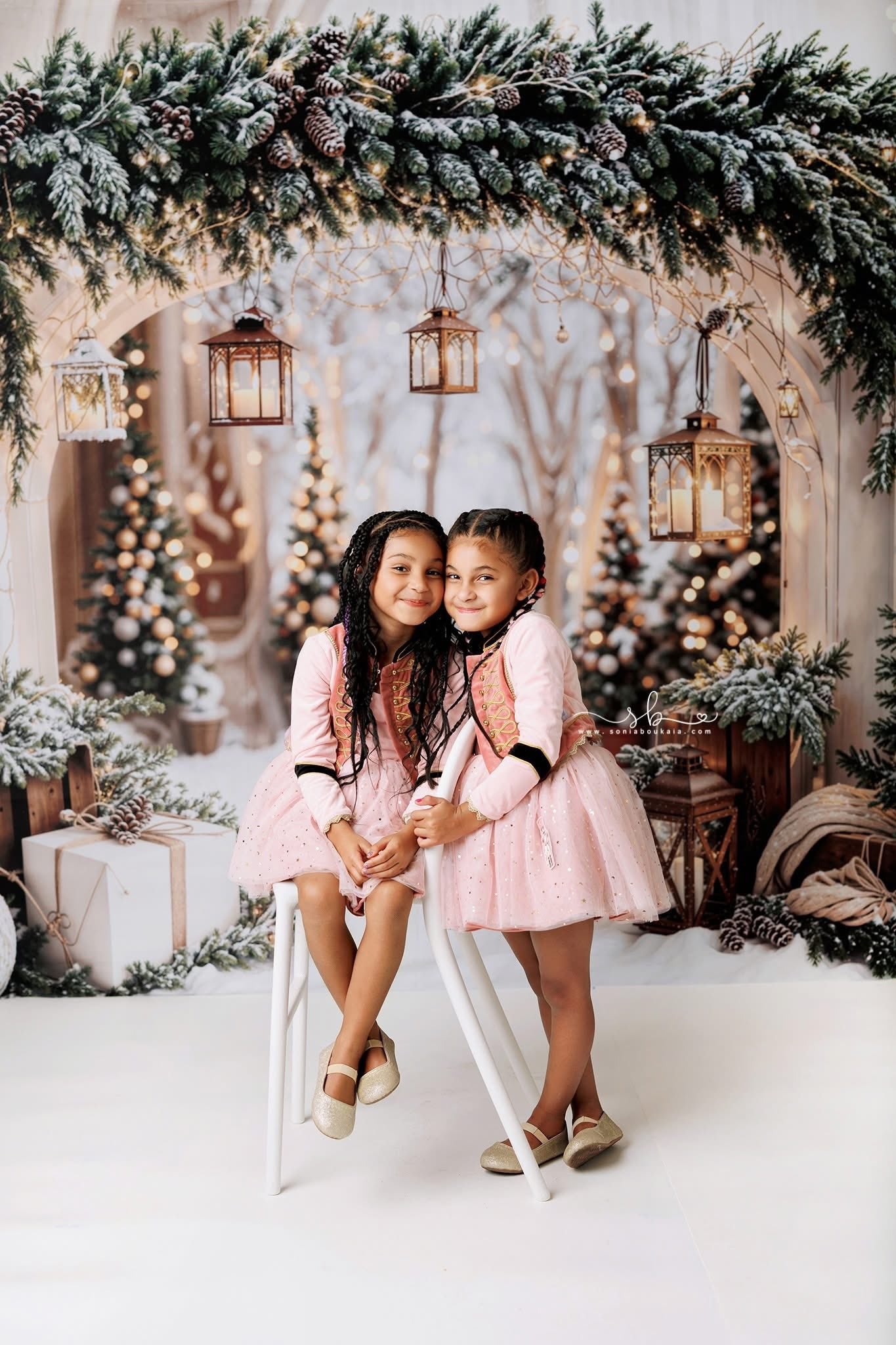 Kate Christmas Arch Garland Snow Trees Backdrop Designed by Emetselch -UK