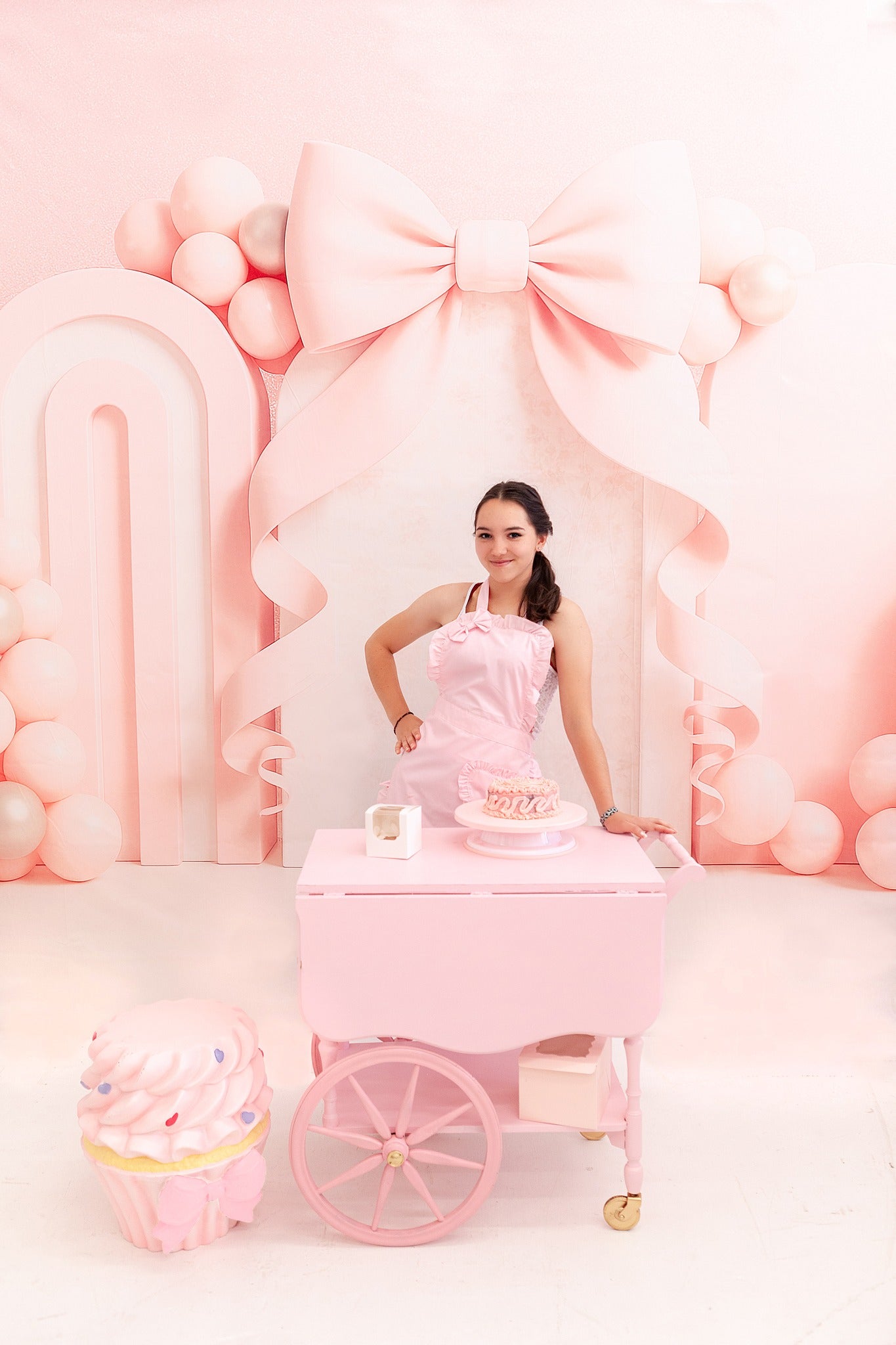 Kate Cake Smash Bow Pink Balloon Arch Backdrop Designed by Ashley Paul
