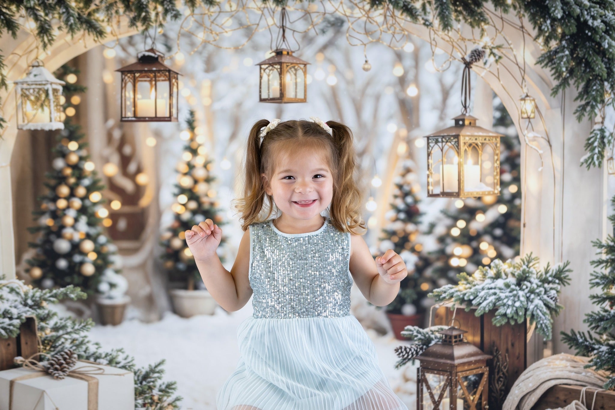 Kate Christmas Arch Garland Snow Trees Backdrop Designed by Emetselch -UK