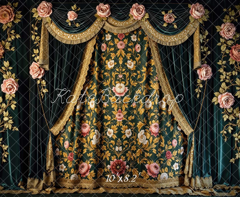 Kate Vintage Curtain Gold Floral Rose Backdrop Designed by Mini MakeBelieve -UK