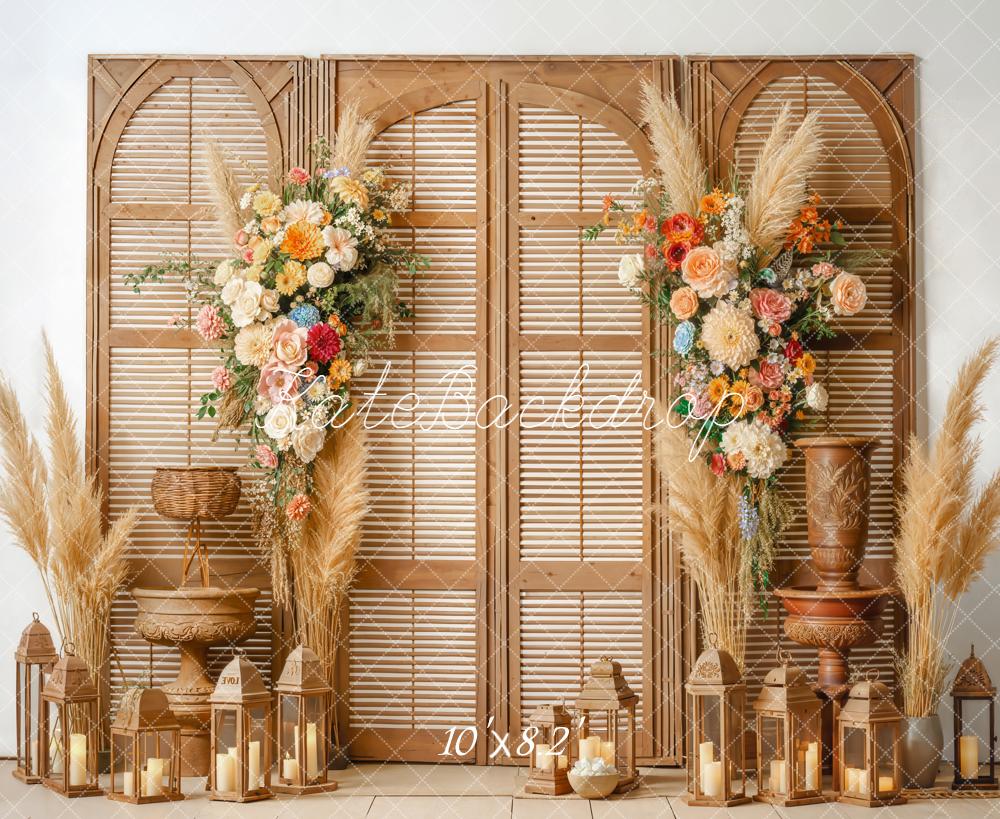 Kate Boho Pampas Lanterns Fleece Backdrop Designed by Emetselch -UK