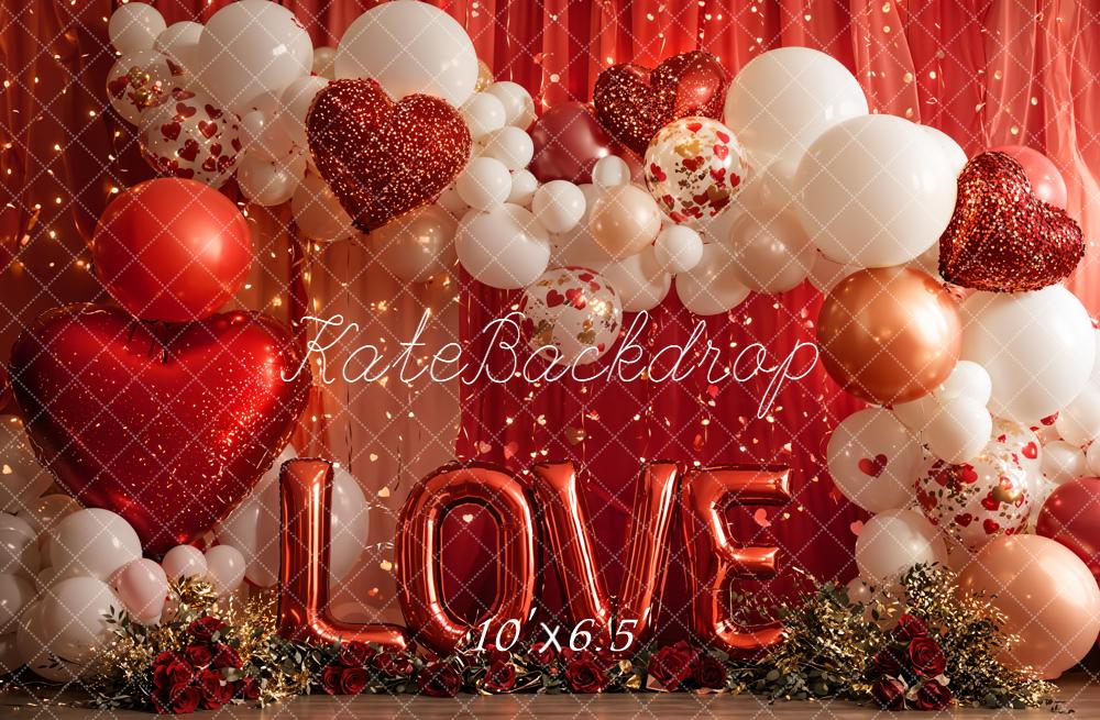 Kate Valentine Red Balloons Hearts Garland Backdrop Designed by Emetselch -UK