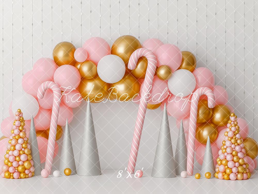 Kate Christmas Candy Cane Pink Gold Balloon Backdrop Designed by Patty Robert -UK
