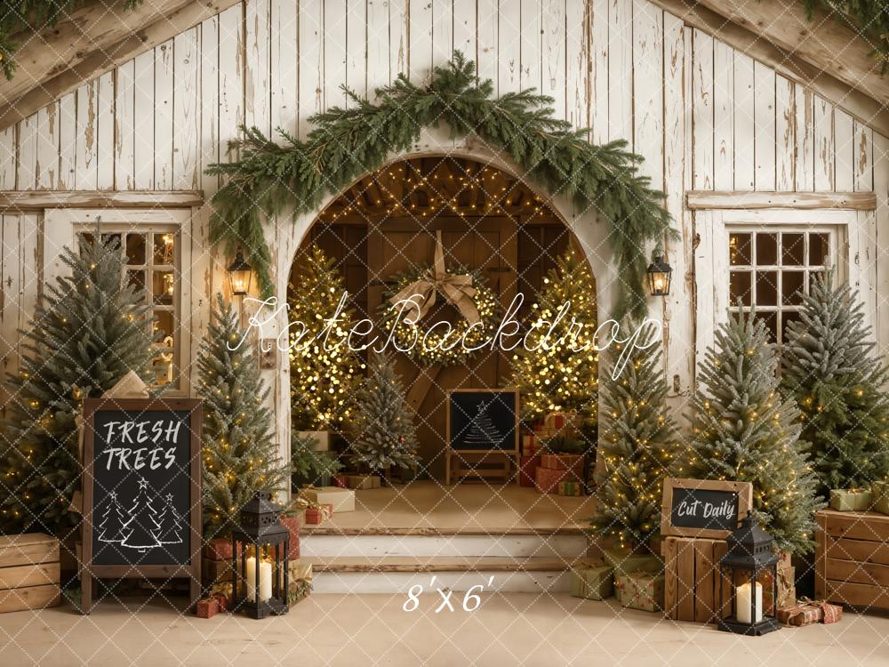 Kate Christmas Fresh Trees Rustic Archway Backdrop Designed by Emetselch -UK