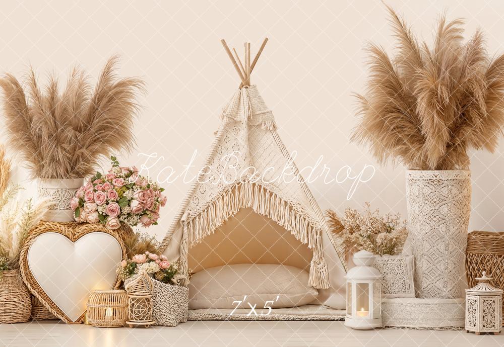 Kate Boho Teepee Pampas Grass Neutral Backdrop Designed by Emetselch -UK