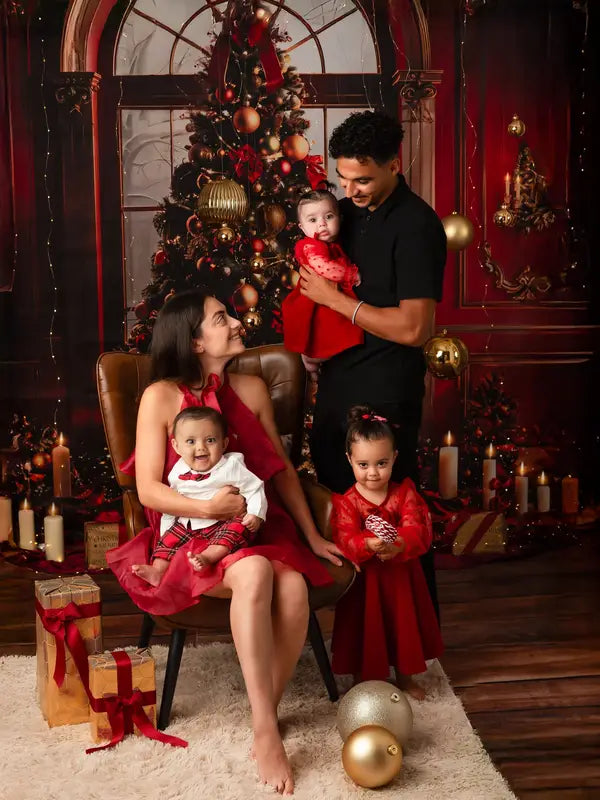 Kate Christmas Tree Arched Window Red Wall Backdrop Designed by Emetselch