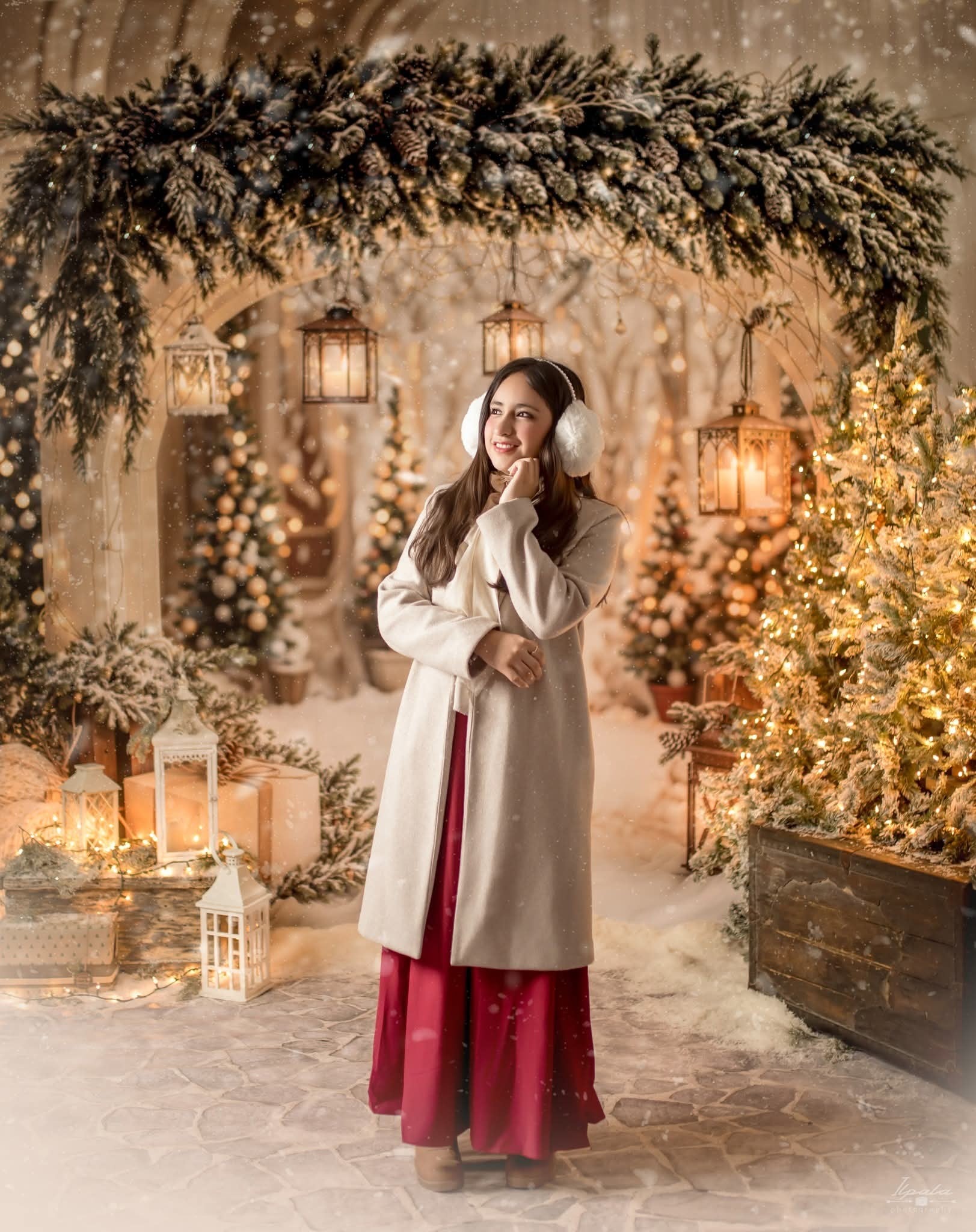 Kate Christmas Arch Garland Snow Trees Backdrop Designed by Emetselch