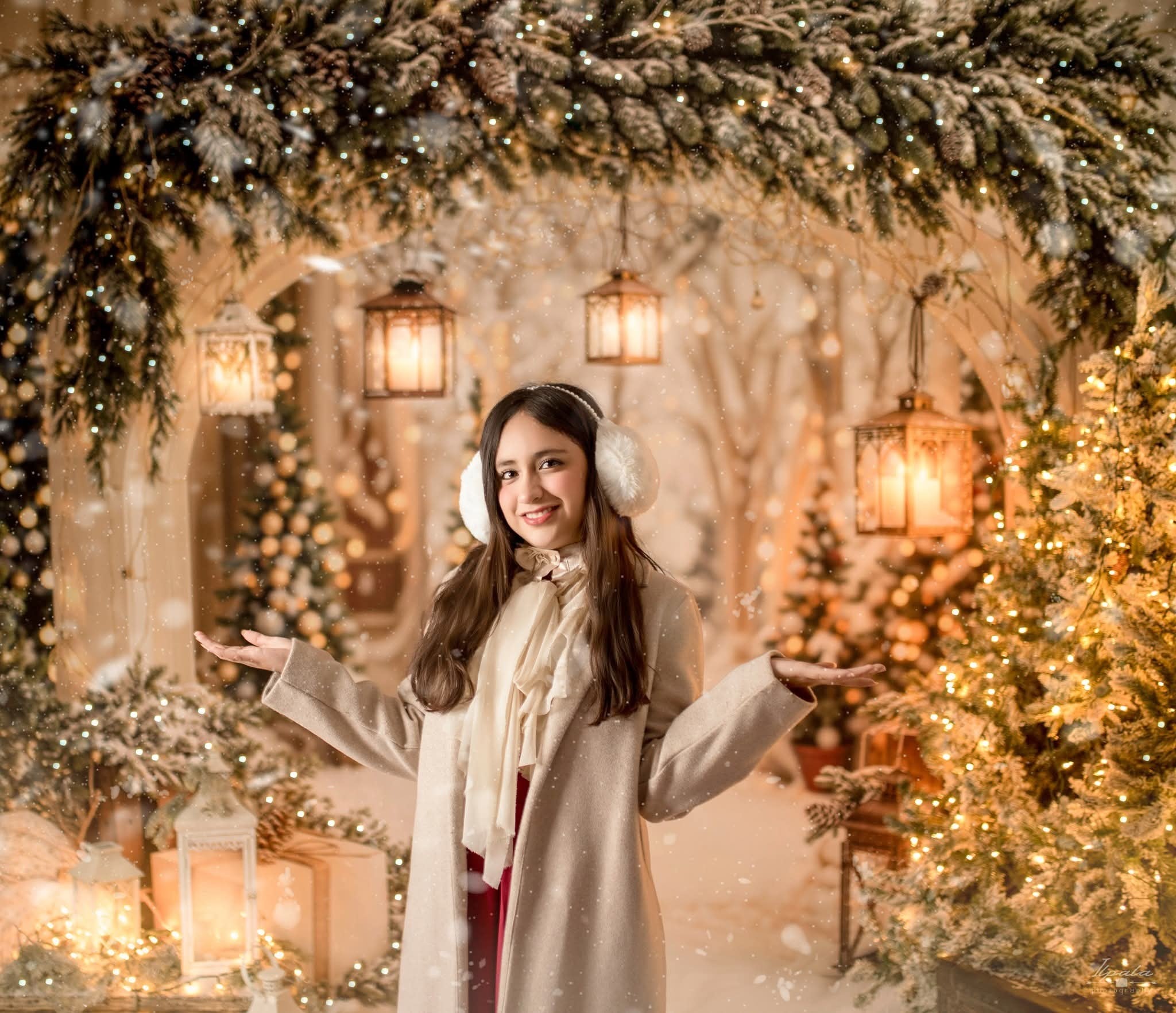 Kate Christmas Arch Garland Snow Trees Backdrop Designed by Emetselch