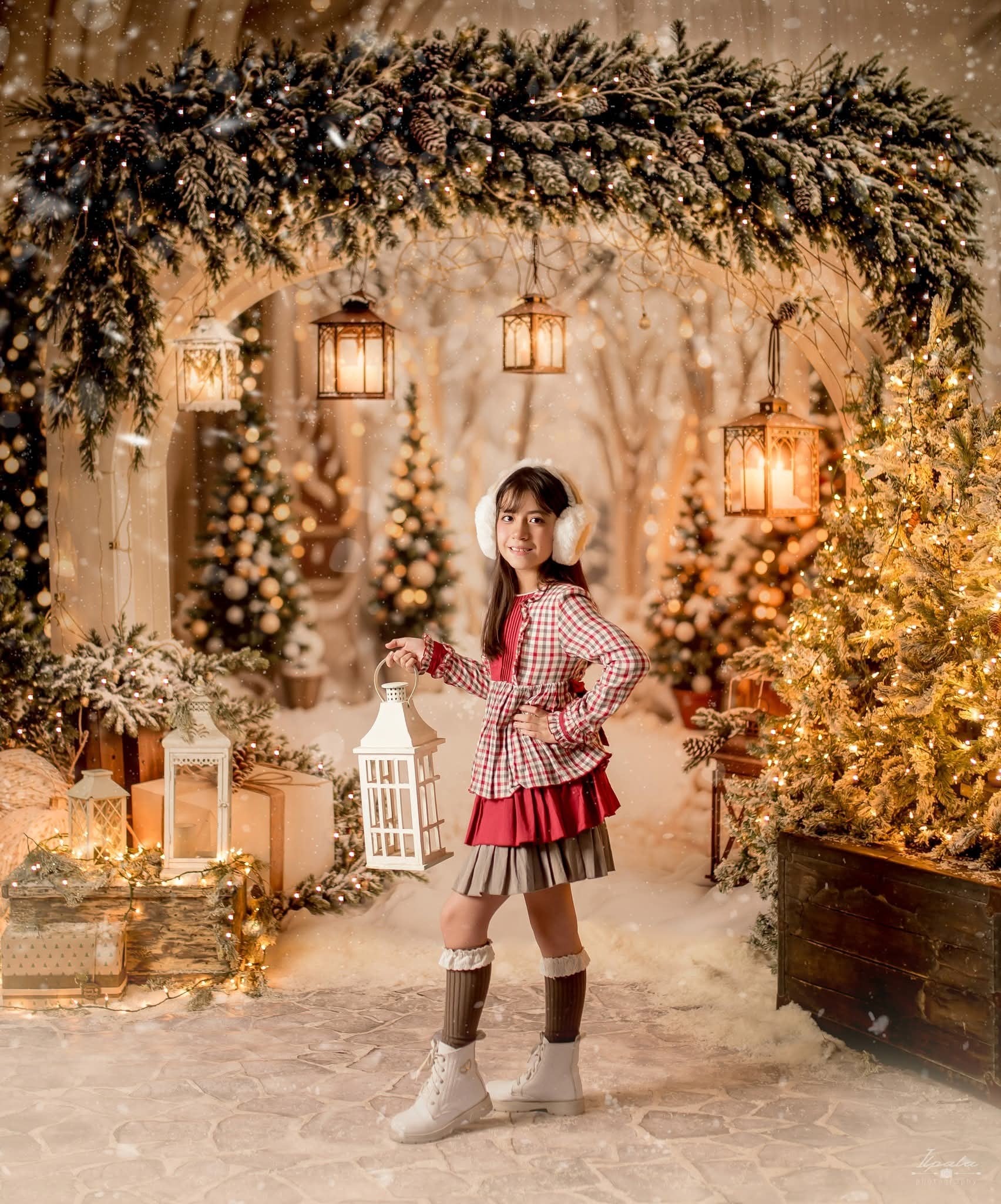 Kate Christmas Arch Garland Snow Trees Backdrop Designed by Emetselch -UK