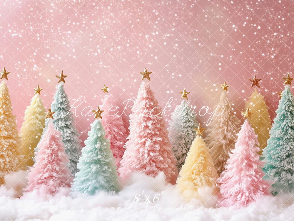 Kate Christmas Pastel Trees Snowy Backdrop Designed by Patty Robert