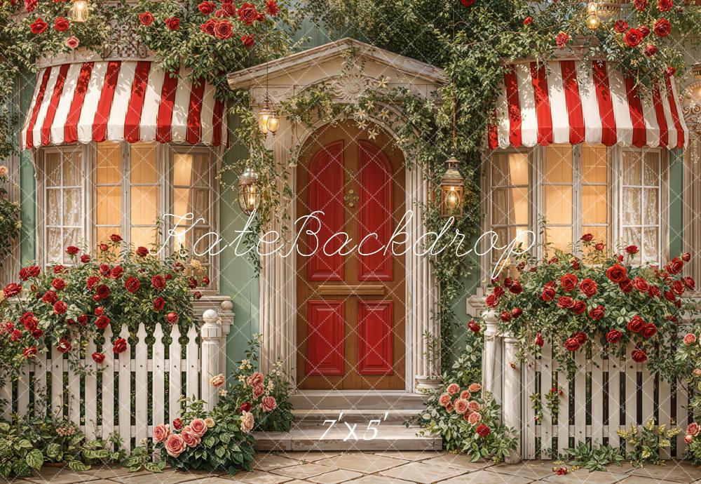 Kate Vintage House Red Door Rose Garden Backdrop Designed by Emetselch -UK