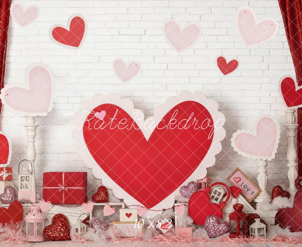 Kate Valentine Hearts Gifts Lanterns Red Backdrop Designed by Emetselch -UK