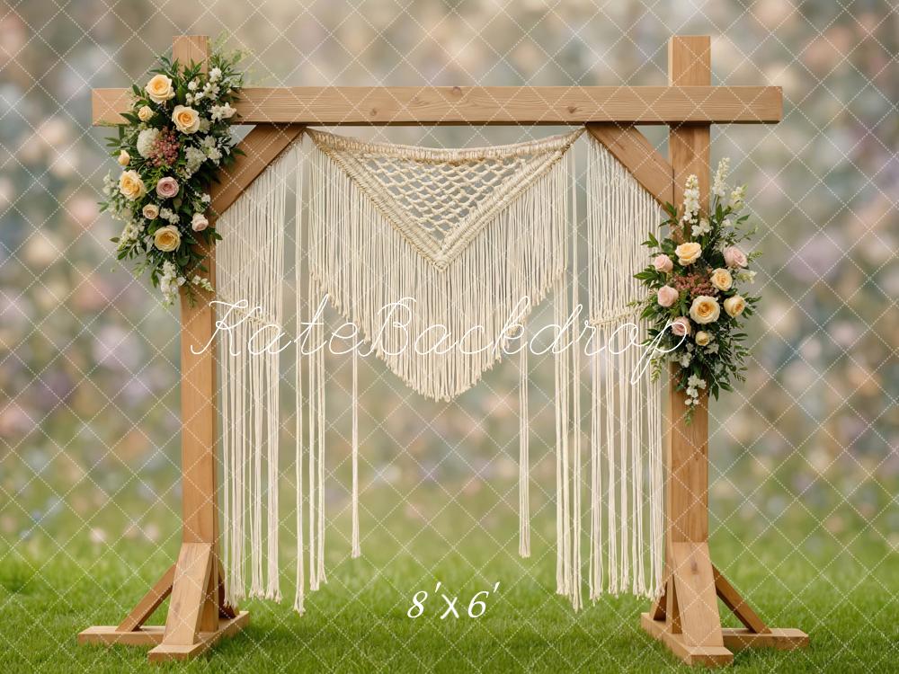 Kate Boho Wooden Arch Macrame Floral Backdrop Designed by Mini MakeBelieve -UK