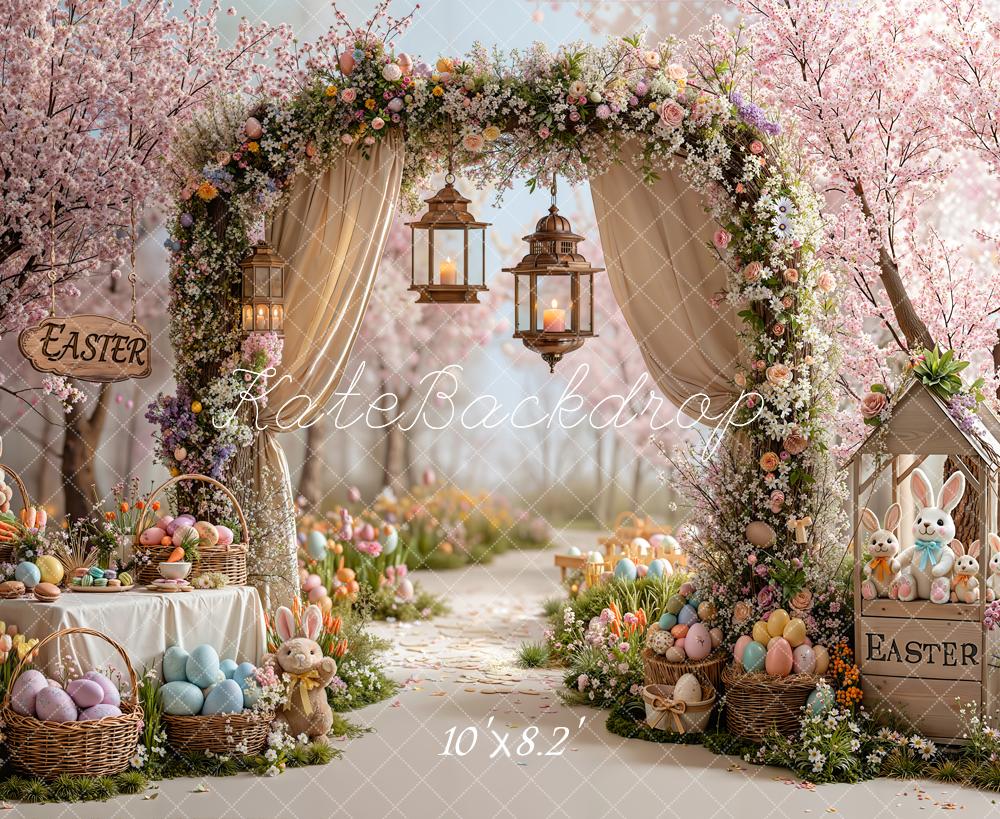 Kate Easter Floral Arch Bunny Pastel Eggs Fleece Backdrop Designed by Emetselch