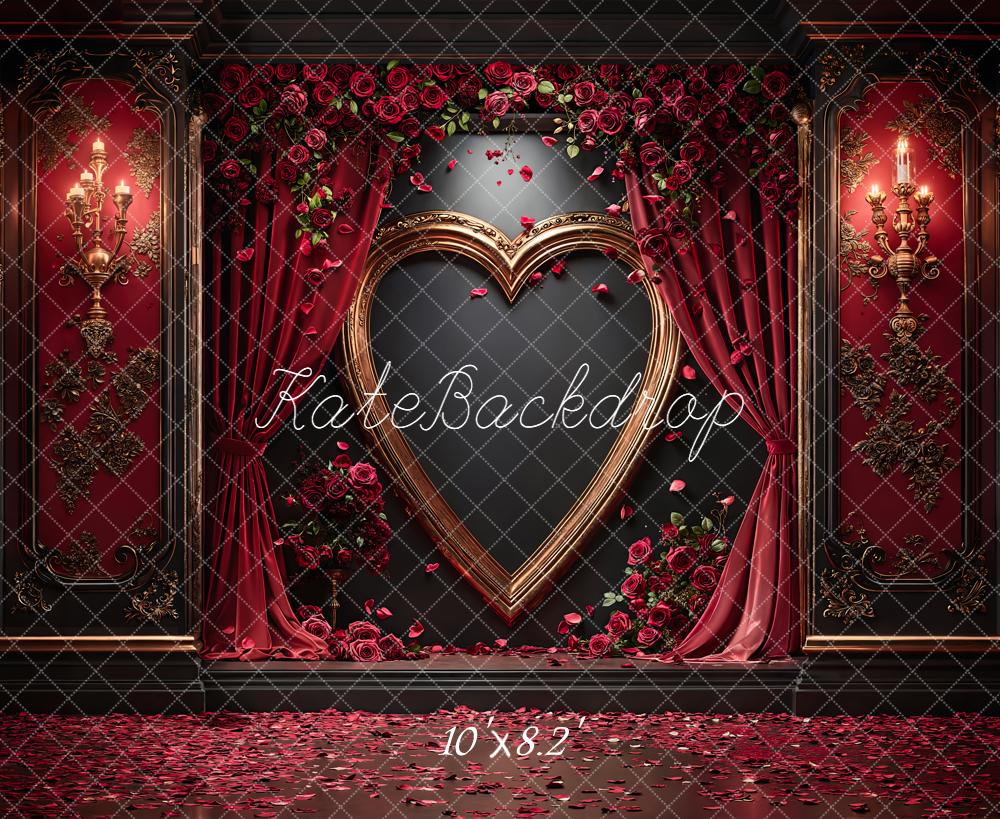 Kate Valentine Heart Frame Roses Vintage Curtains Backdrop Designed by Emetselch -UK