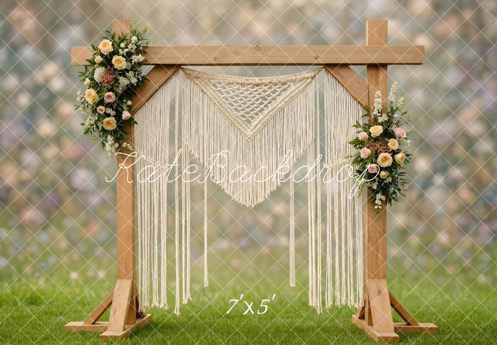 Kate Boho Wooden Arch Macrame Floral Backdrop Designed by Mini MakeBelieve -UK
