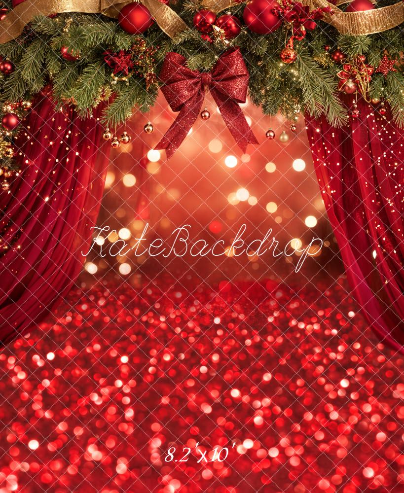 Kate Christmas Garland Red Curtains Bokeh Backdrop Designed by Emetselch -UK