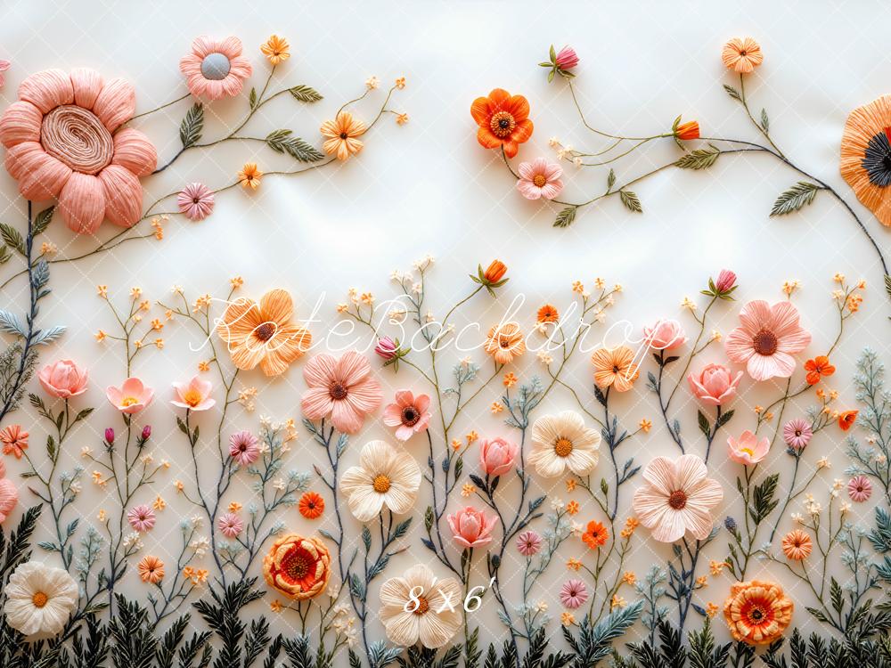 Kate Spring Embroidered Flower White Backdrop Designed by Mini MakeBelieve