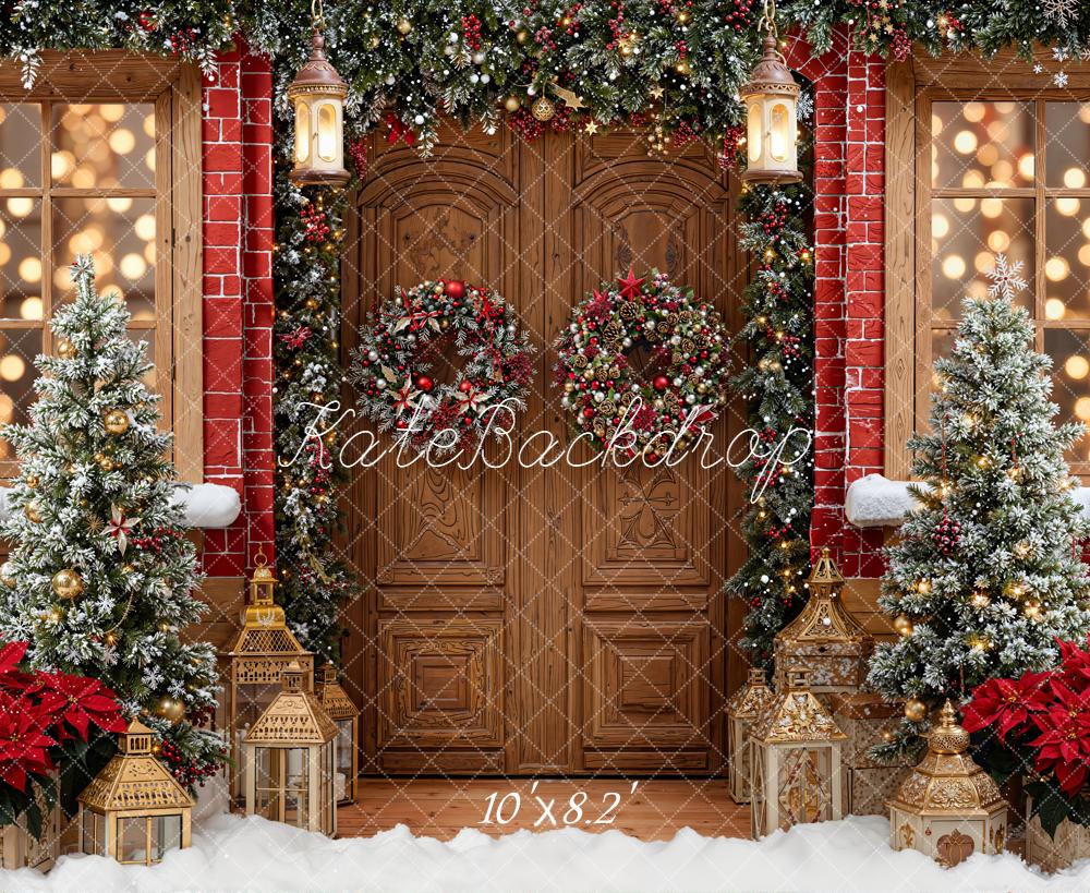 Kate Christmas Door Wreath Lantern Trees Backdrop Designed by Emetselch -UK