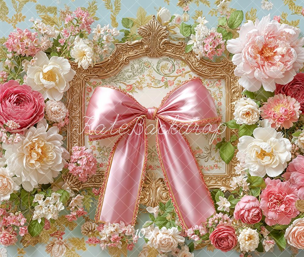 Kate Flower Arch Pink Ribbon Ornate Fleece Backdrop Designed by Emetselch -UK