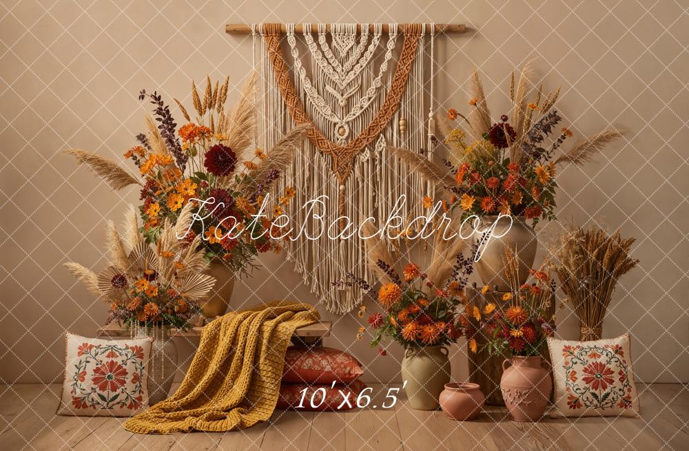 Kate Boho Macrame Floral Beige Backdrop Designed by Emetselch -UK