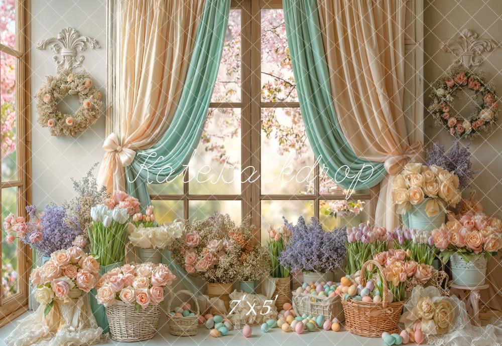 Kate Easter Eggs Flowers Pastel Window Backdrop Designed by Emetselch